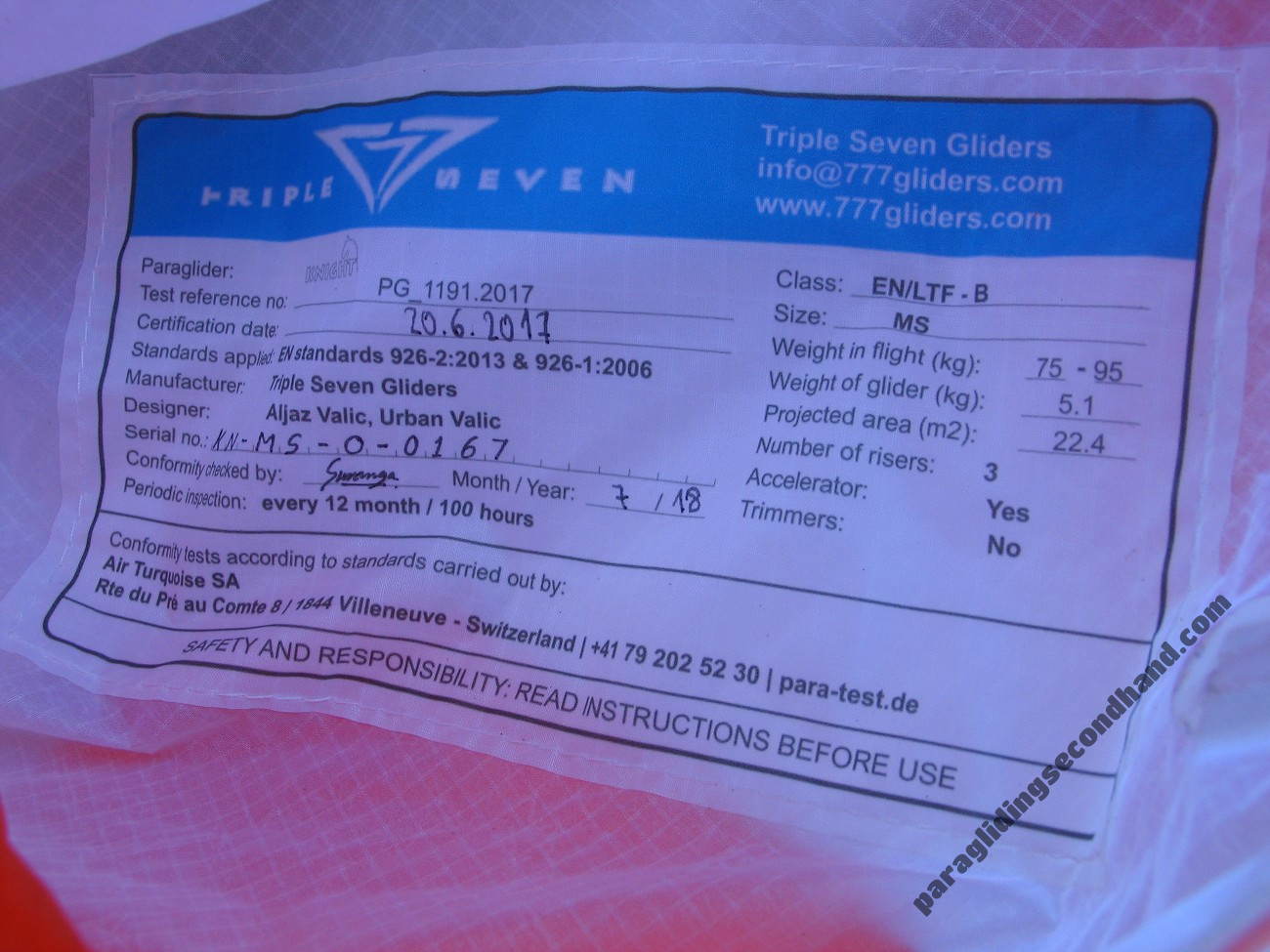 Triple Seven 777 Knight, MS, 2018, (75-95kg), 15h - Immagine 4