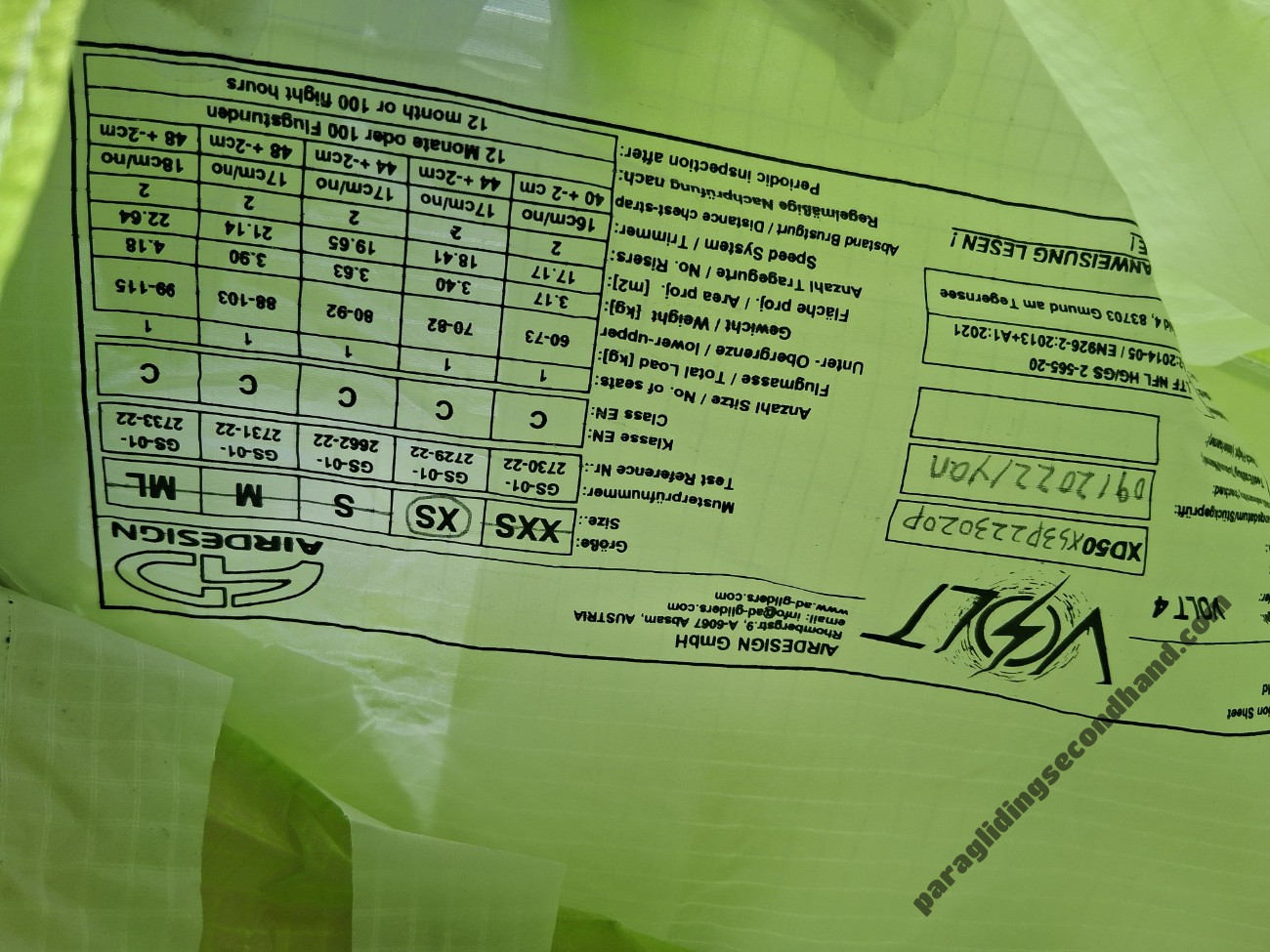 Air Design Volt 4, XS, 2022, (70-82kg), 50h - Obrázek 6