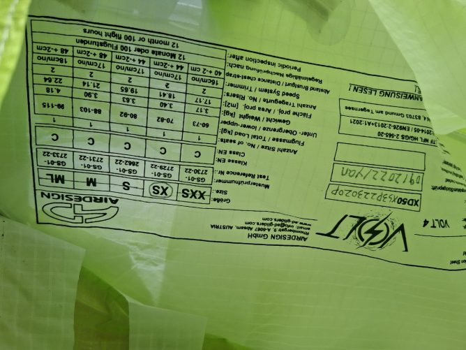 Air Design Volt 4, XS, 2022, (70-82kg), 50h