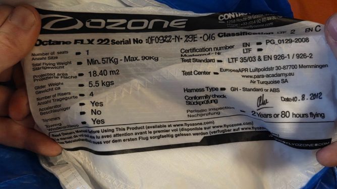 Ozone Octane FLX 22, 18.4, 2012, (57-90kg), 20h