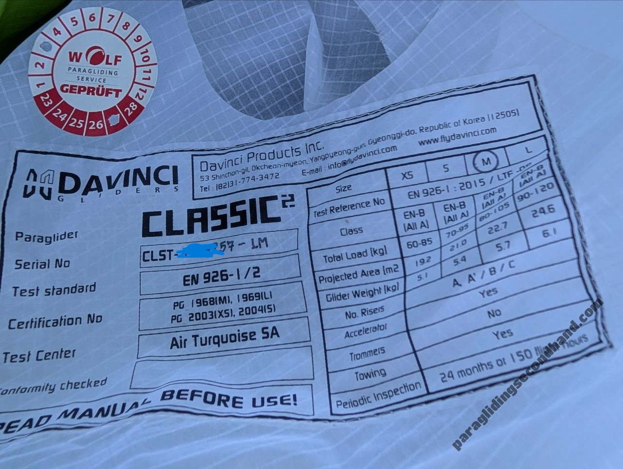 Davinci Gliders Classic 2, M, 2023, (80-105kg), 12h