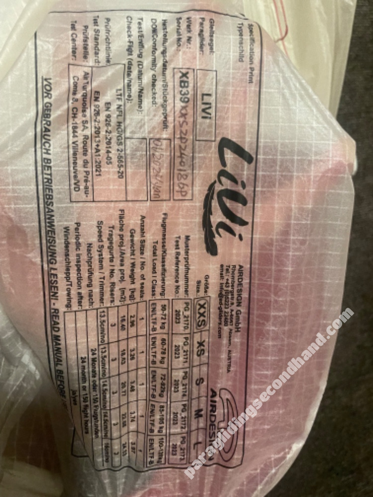Air Design Livi, xxs, 2024, (50-75kg), 30h