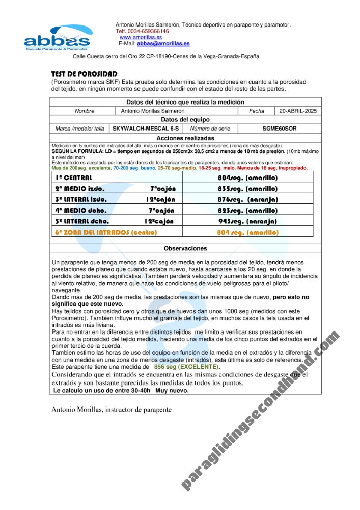 Paraglider Mescal 6, S, 2022, (75-95kg), 40h