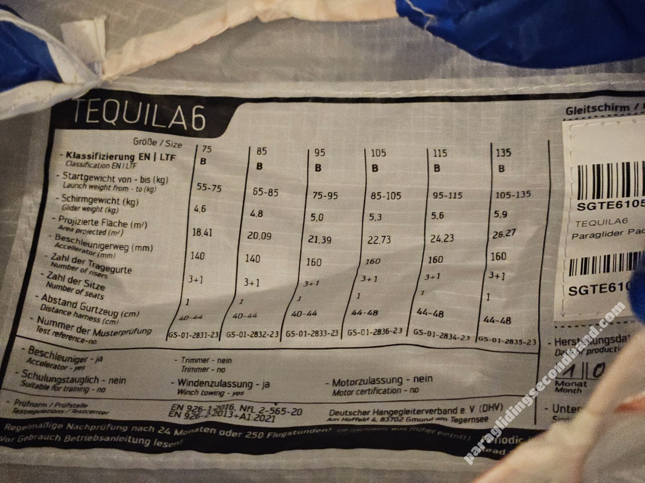 Skywalk Tequila 6, 105, 2024, (85-105kg), 40h