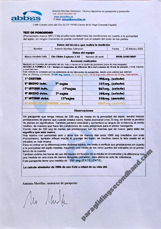 GIN Gliders Explorer 2, XS, 2022, (65-85kg), 212h