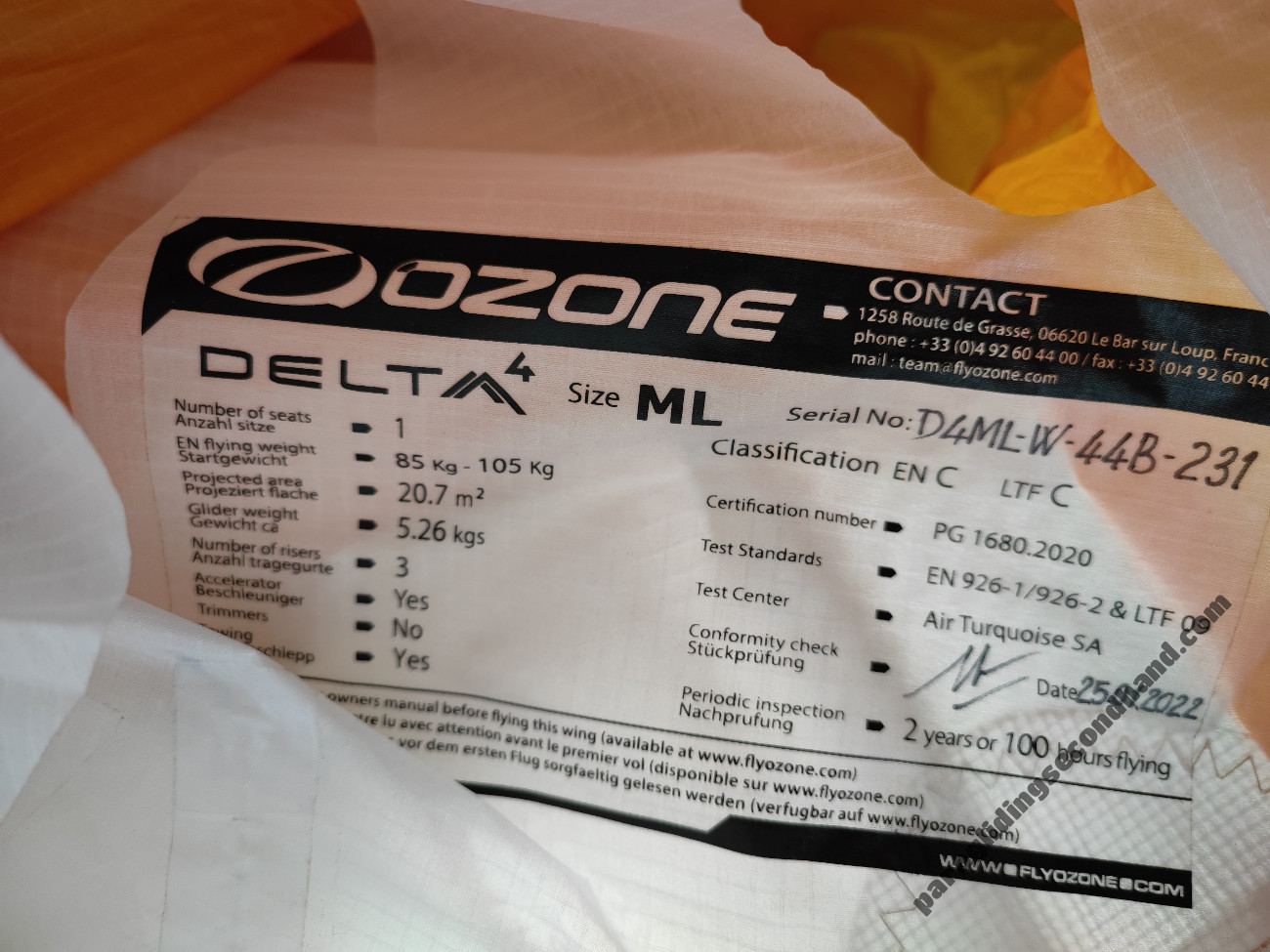 Ozone Delta4, ML, 2022, (85-105kg), 105h