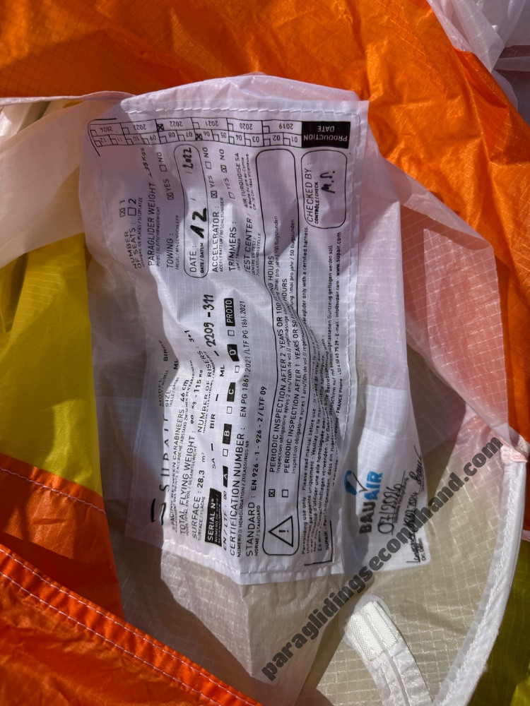 Supair Birdy, ML, 2022, (90-115kg), 50h