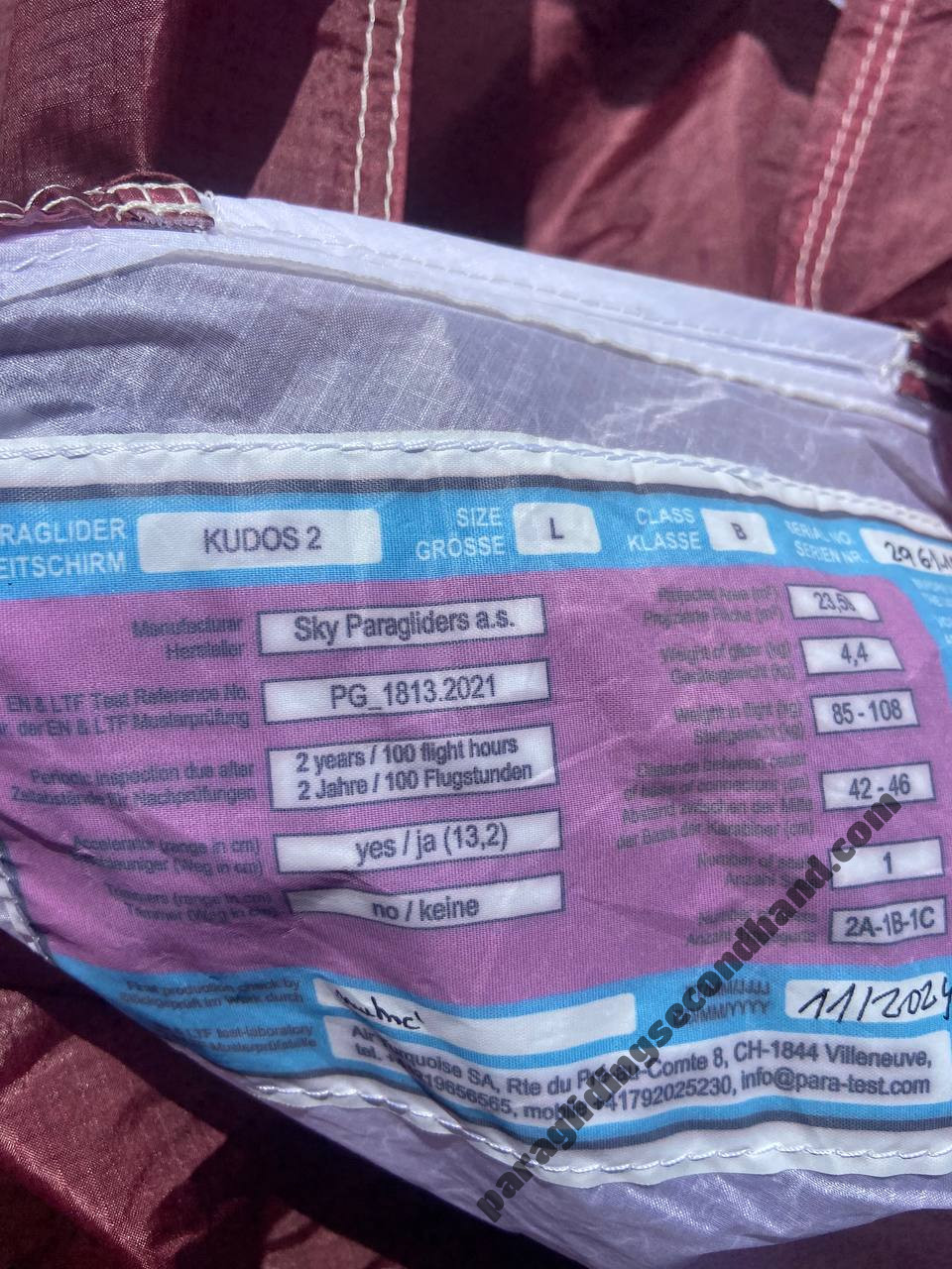 Sky Paragliders Kudos 2 L (85-110) 20hrs + Sky Paragliders GII 4 L + EYRIE 2 Backpack + Concertina bag + Reserve