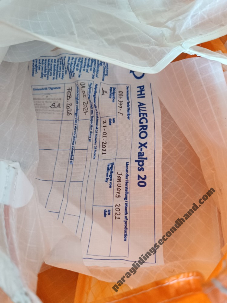 Phi Allegro X-Alps (light), 20, 2021, (75-95kg), 125h