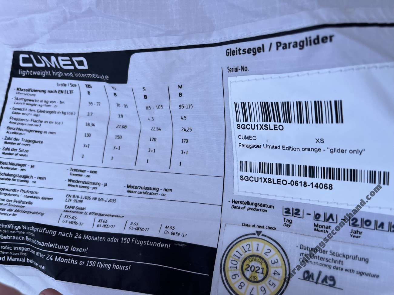 Skywalk Cumeo, XS, 2019, (70-95kg), 60h
