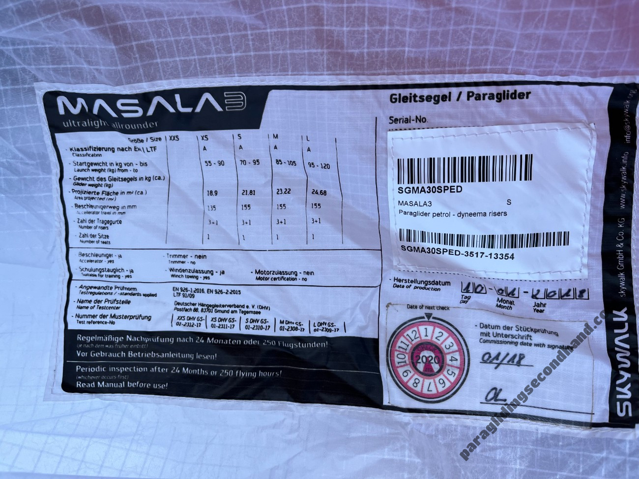 Skywalk Masala 3, S, 2018, (70-95kg), 25h