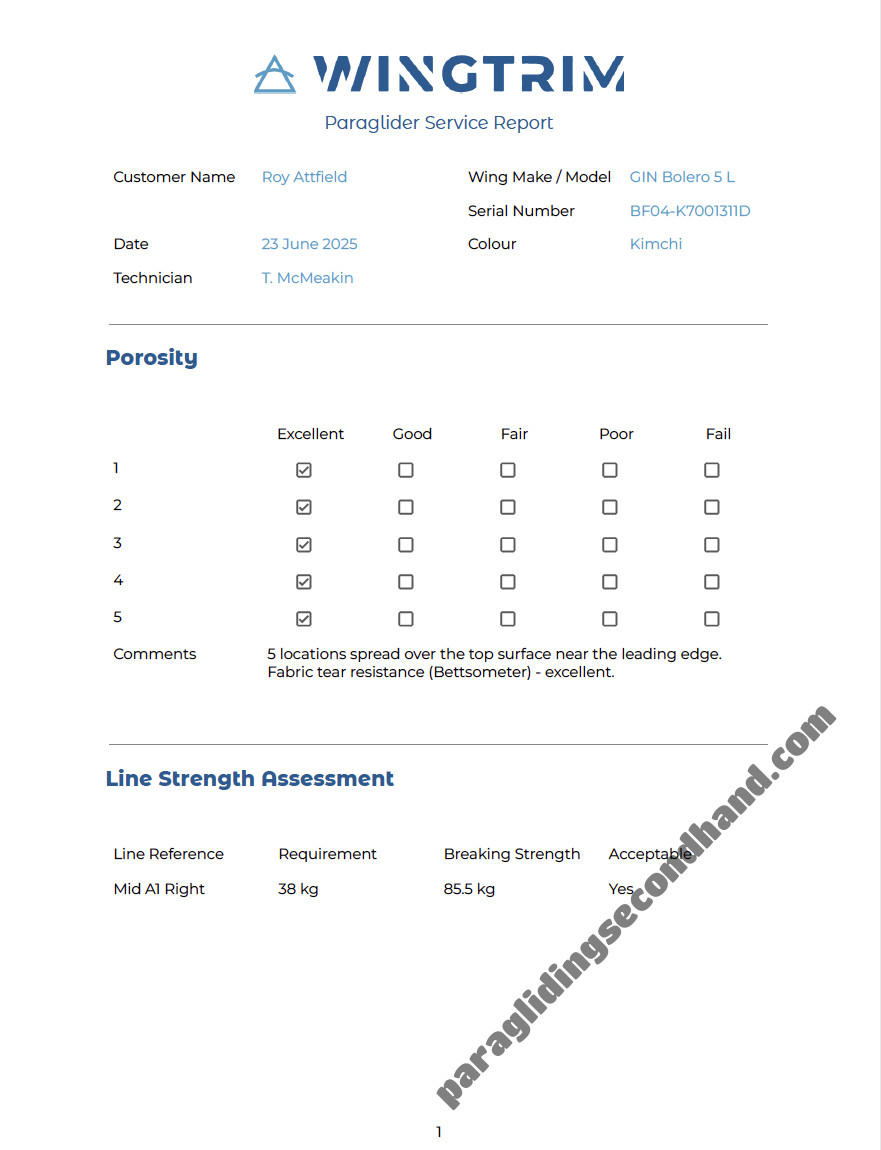 GIN Gliders Bolero 5, L, 2020, (95-115kg), 15h