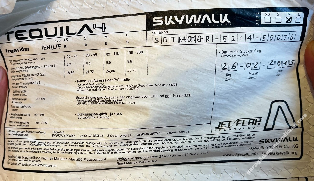 Skywalk tequila 4, m, 2015, (85-110kg), 60h