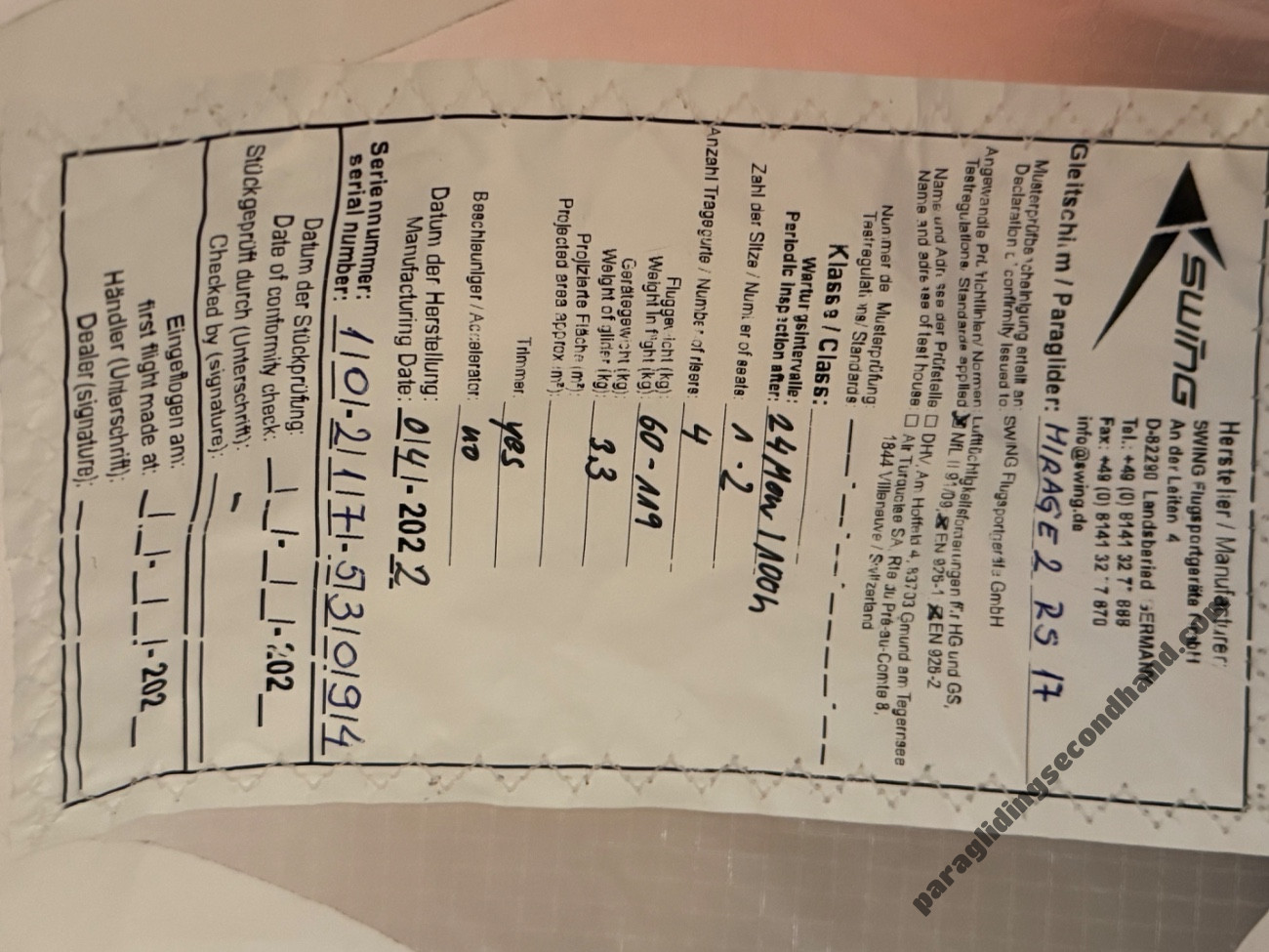 Swing Mirage 2 RS, 17, 2022, (80-180kg), 10h