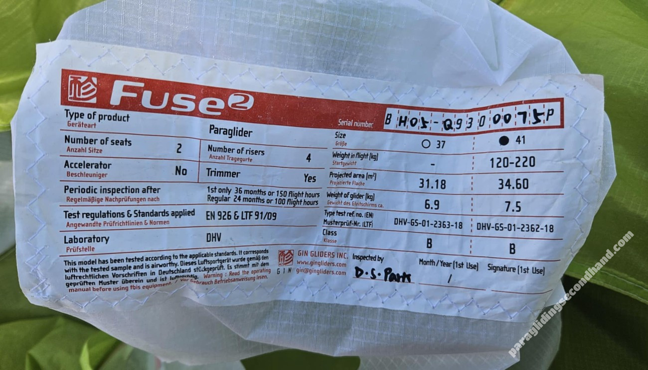 GIN Gliders Fuse 2, 41, 2018, (120-220kg), 70h