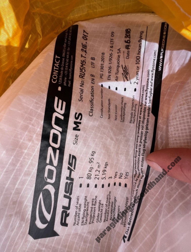 Ozone Rush 5, SM, 2018, (80-95kg), 38h