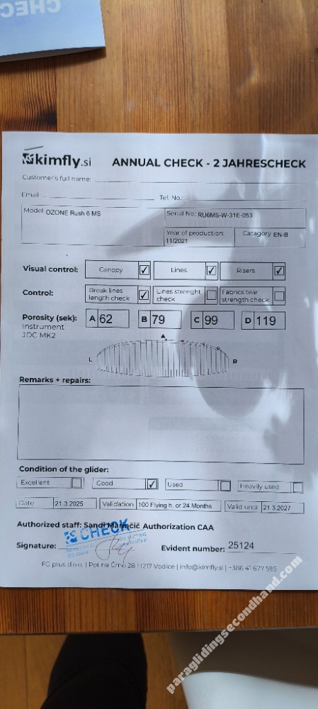 Ozone Rush 6, MS, 2021, (75-95kg), 250h