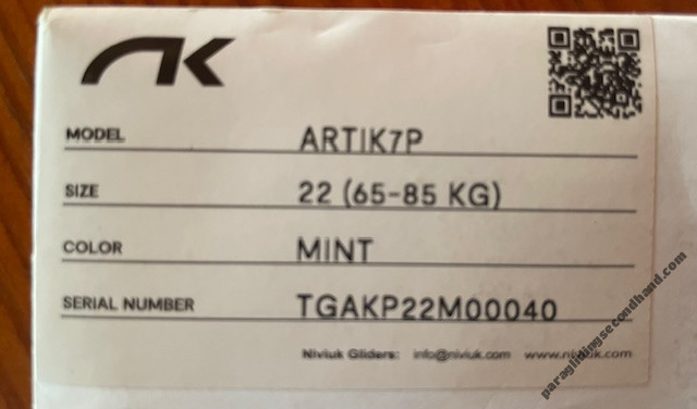Niviuk ARTIK7P, 22, 2024, (65-85kg), 160h