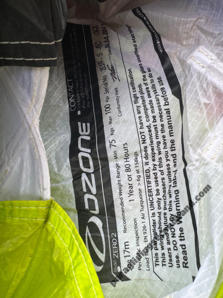 Ozone Zero 2, 17, 2017, (75-100kg), 130h