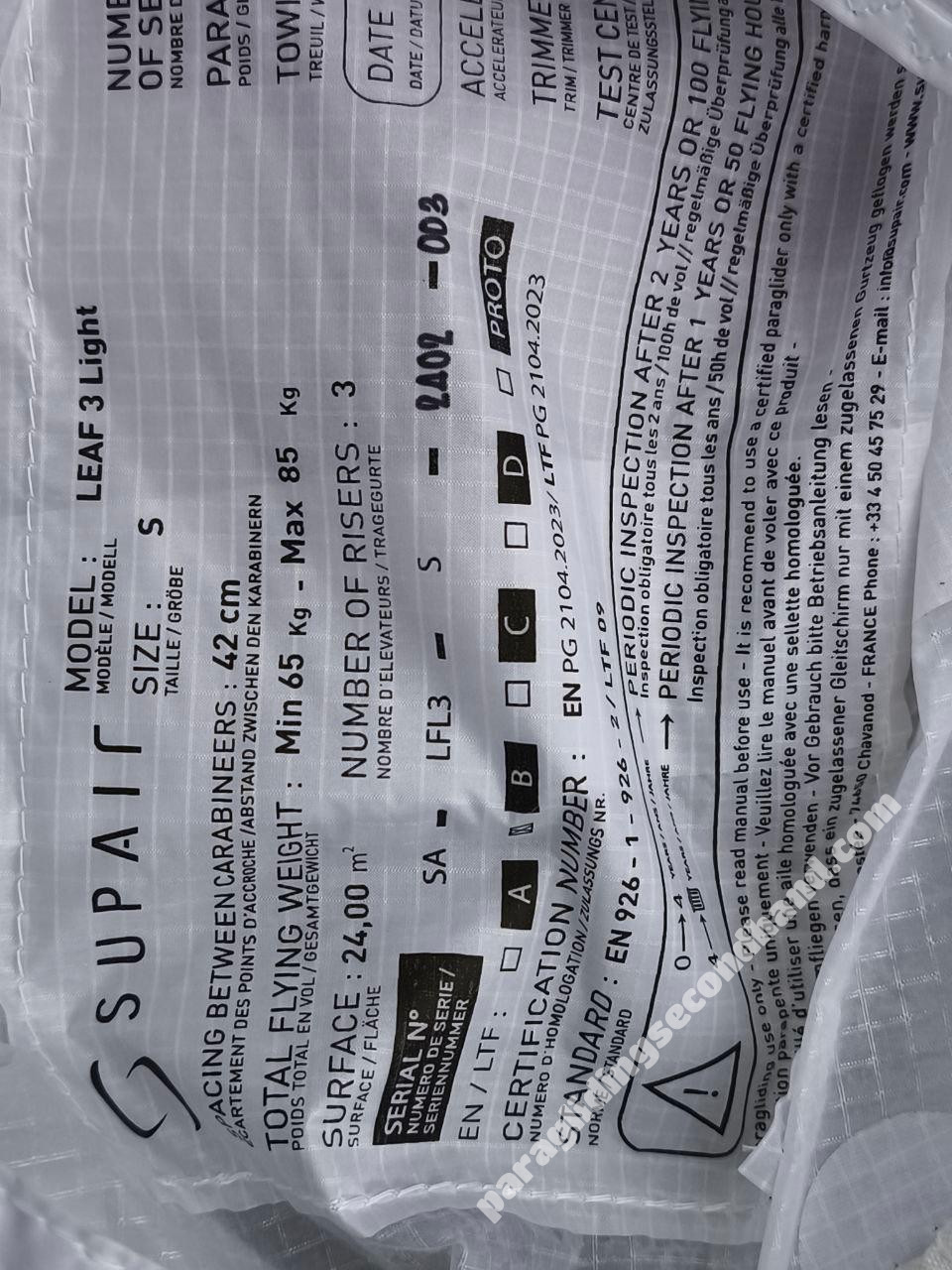 Supair Leaf 3 light, S, 2024, (65-85kg), 20h