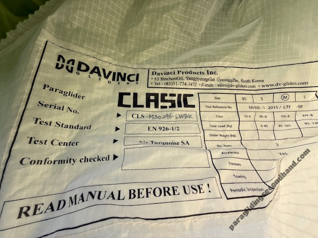 Davinci Gliders Classic, M, 2021, (85-105kg), 40h