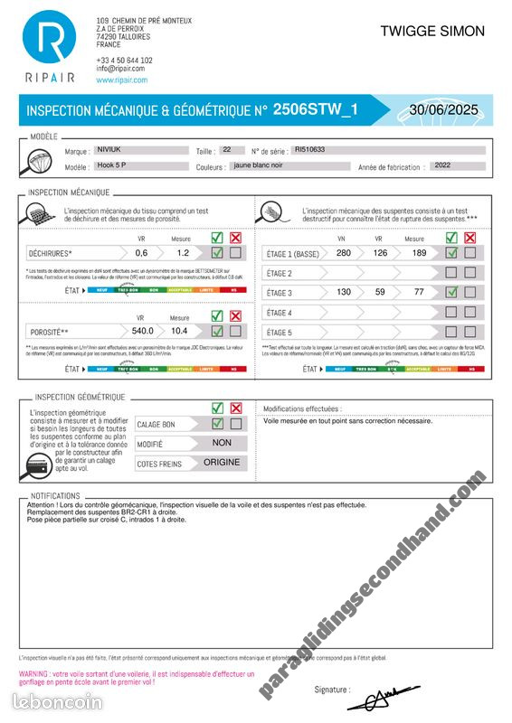 Niviuk Hook 5p, 22, 2022, (60-80kg), 60h