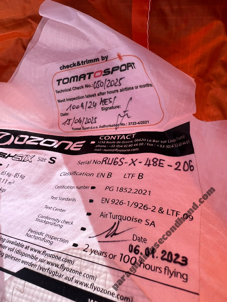 Ozone Rush 6, Small, 2023, (65-85kg), 30h