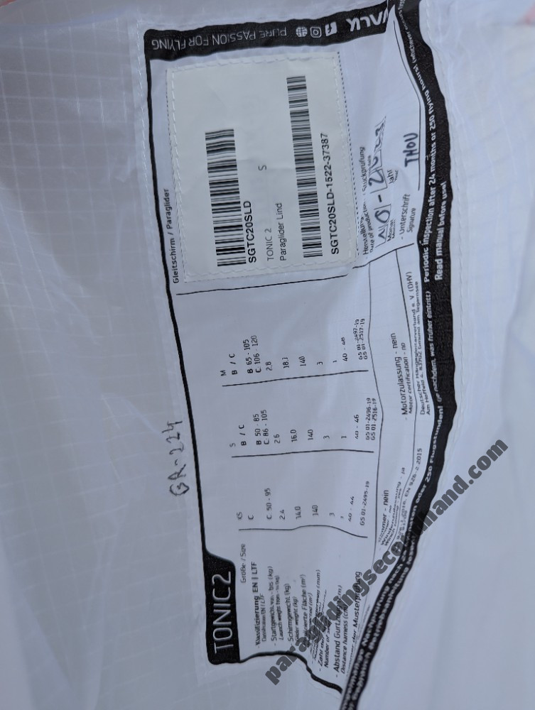 Skywalk Tonic 2, S, 2023, (50-105kg), 15h