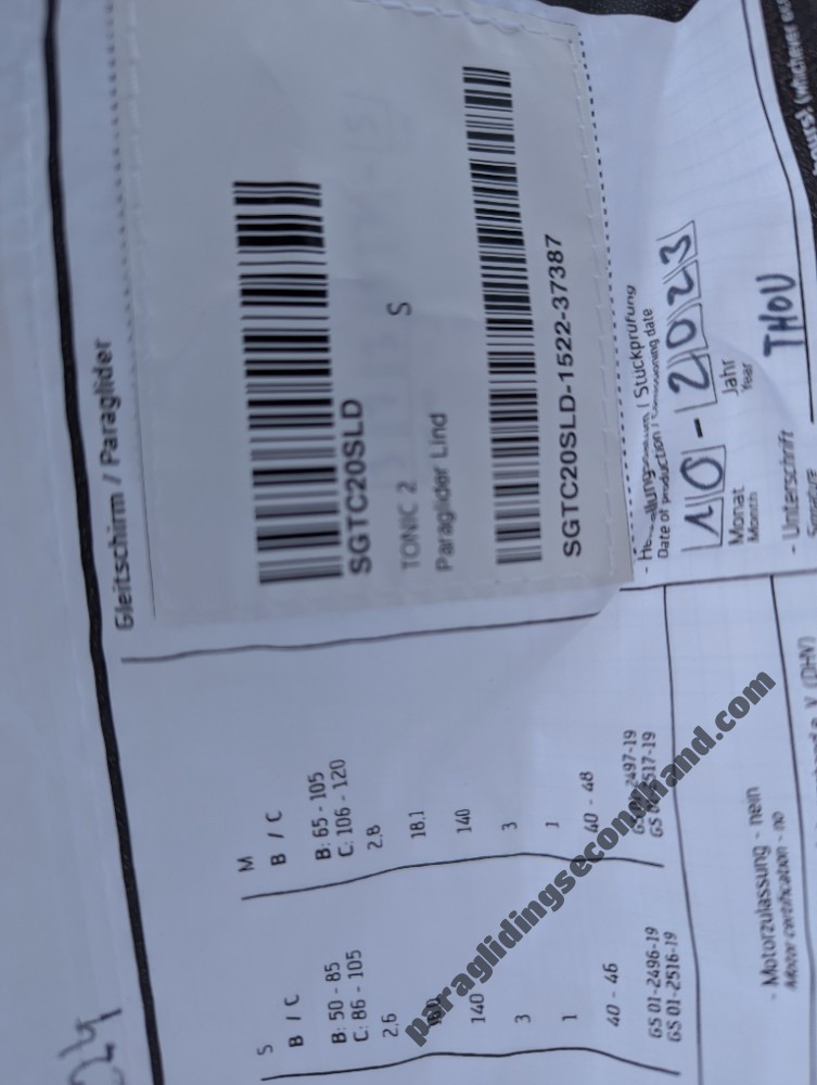 Skywalk Tonic 2, S, 2023, (50-105kg), 15h