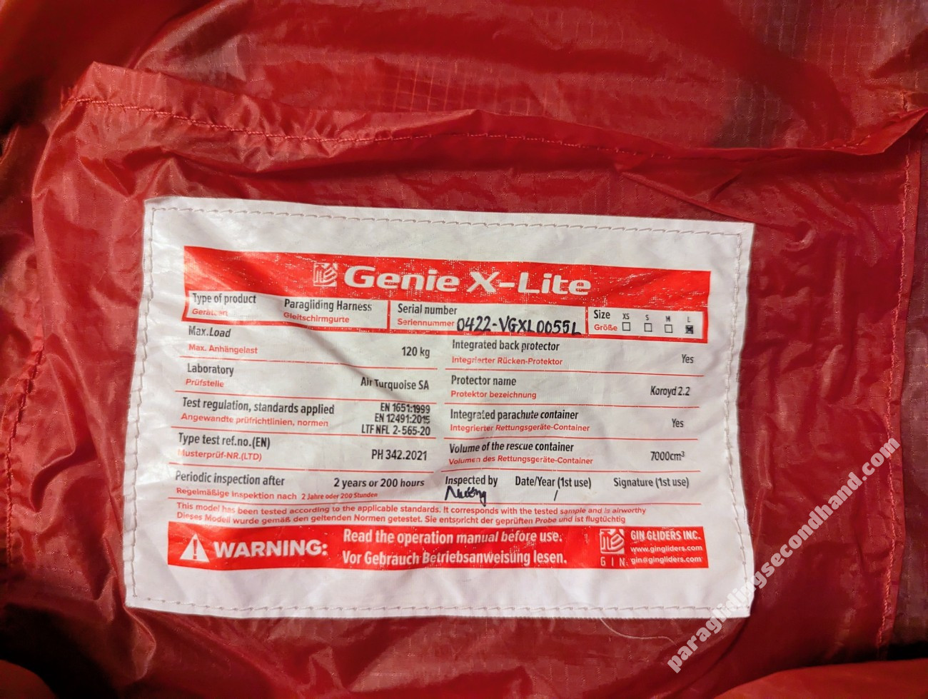 GIN Gliders Genie x-lite + Yeti UL reserve, L, 2022