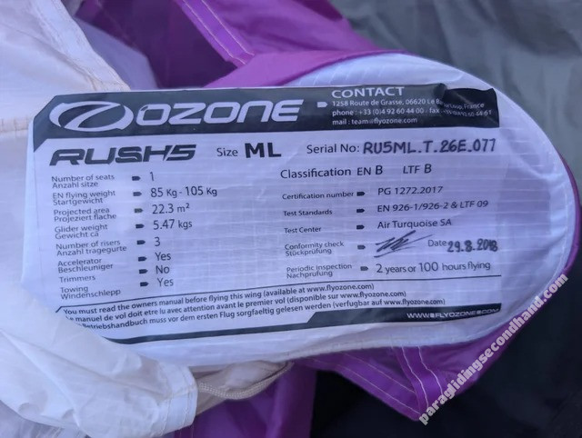 Ozone Rush 5, ML, 2018, (85-105kg), 130h