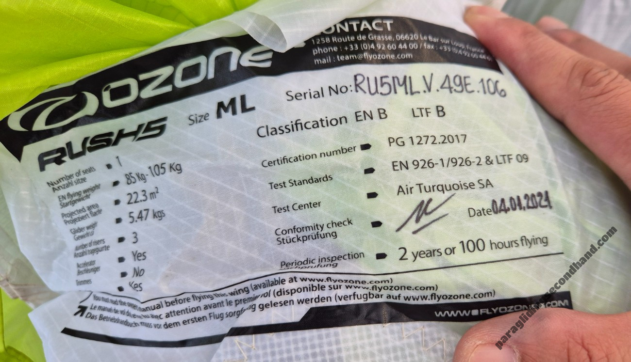 Ozone Rush 5, ML, 2022, (85-105kg), 5h