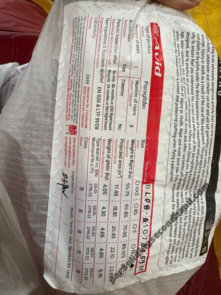 GIN Gliders AVID, L, 2024, (95-119kg), 20h