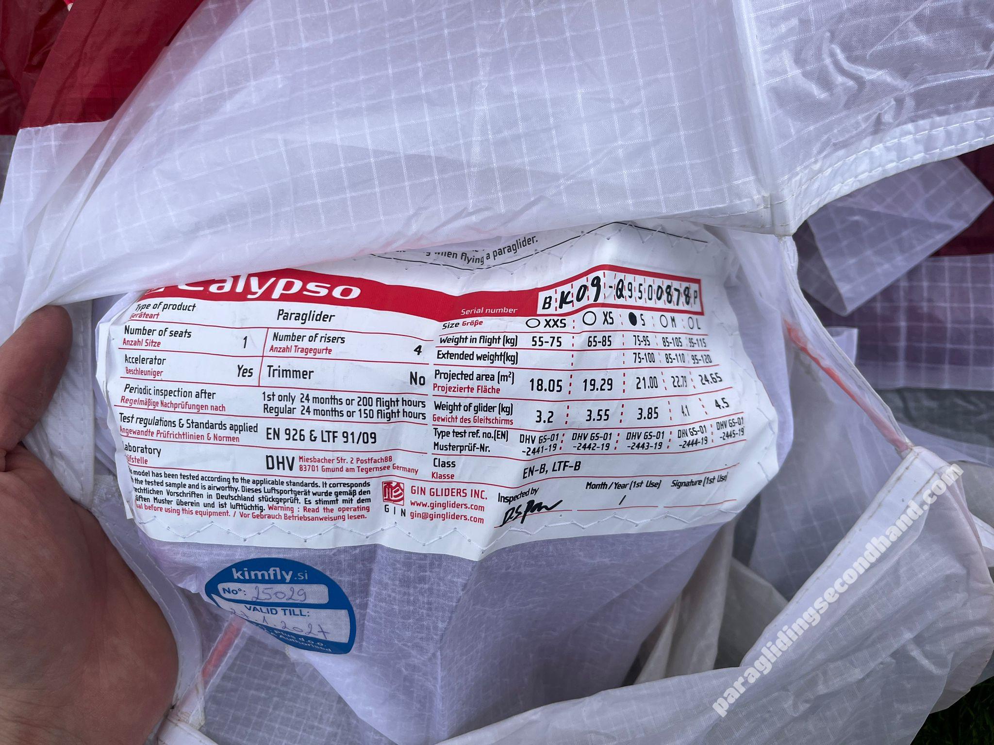 Complete Paragliding Set, 12/2021 – GIN Calypso S + Verso 3 (M) + Yeti UL