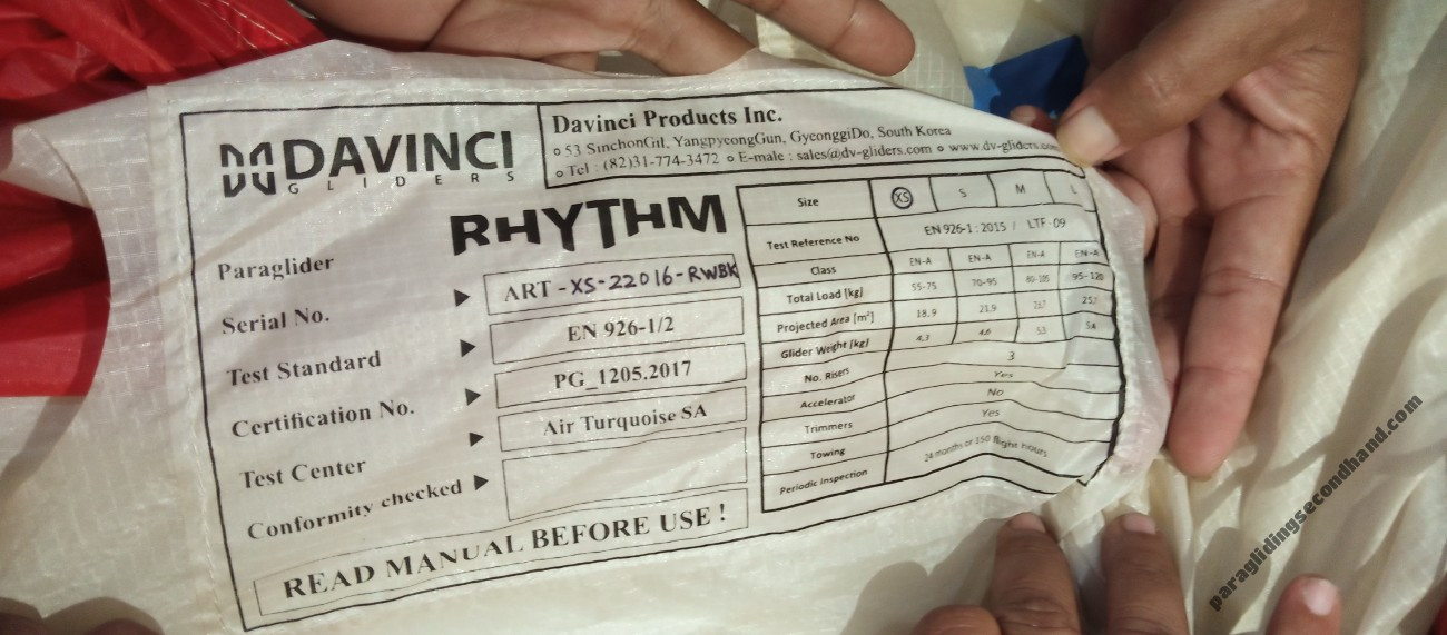 Davinci Gliders RHYTHM, XS, 2017, (55-75kg), 50h