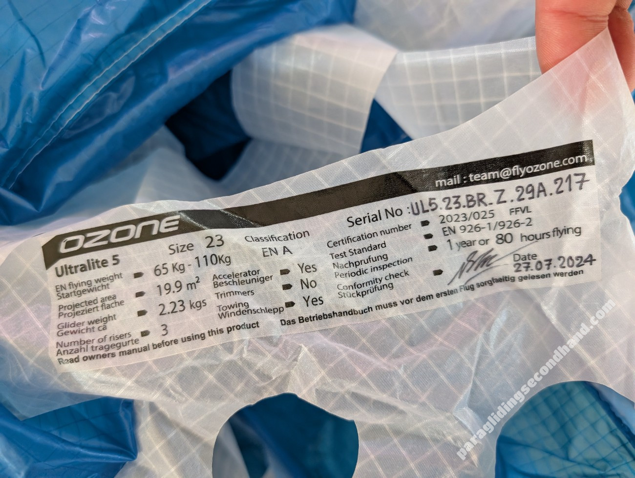 Ozone Ultralite 5, 23, 2024, (65-110kg), 1h