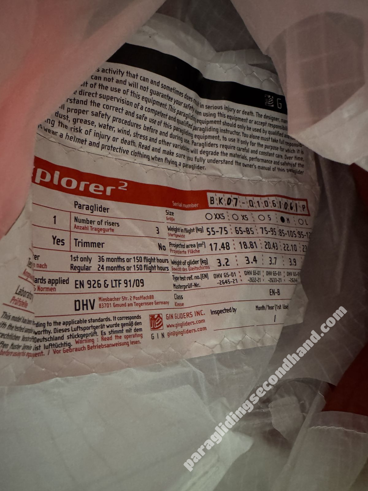 GIN Gliders EXPLORER 2, M, 2021, (85-105kg), 50h