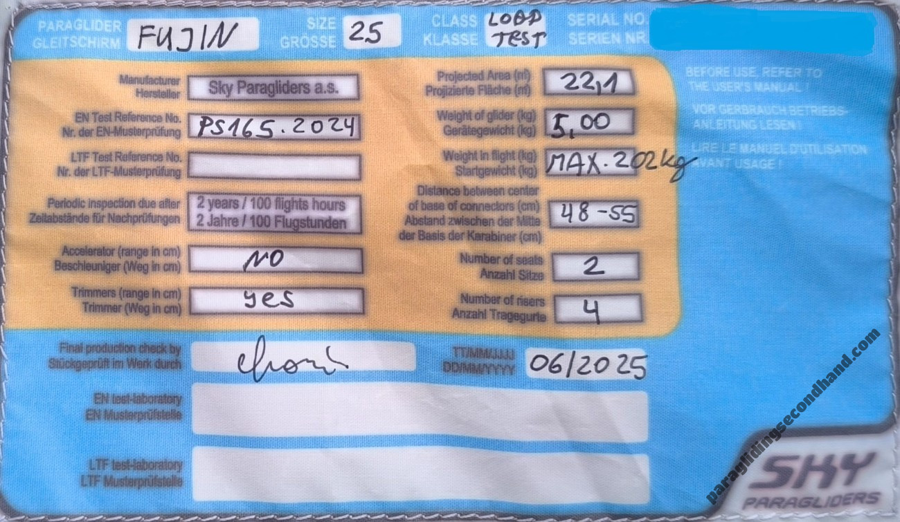 Sky Fujin, 25 m2, 2025, (60-202kg), 20h