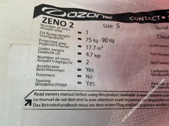 Ozone Zeno 2, S, 2022, (75-90kg), 140h