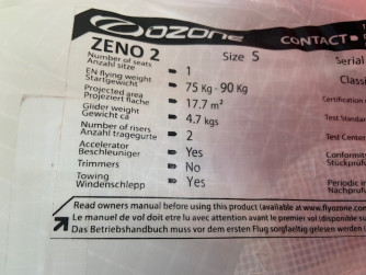 Ozone Zeno 2, S, 2022, (75-90kg), 140h