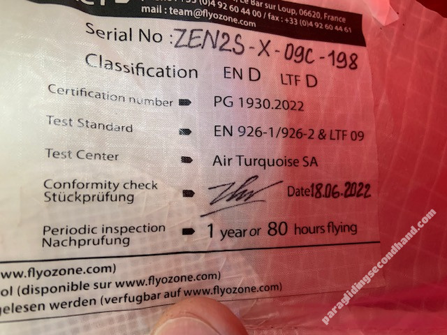 Ozone Zeno 2, S, 2022, (75-90kg), 140h