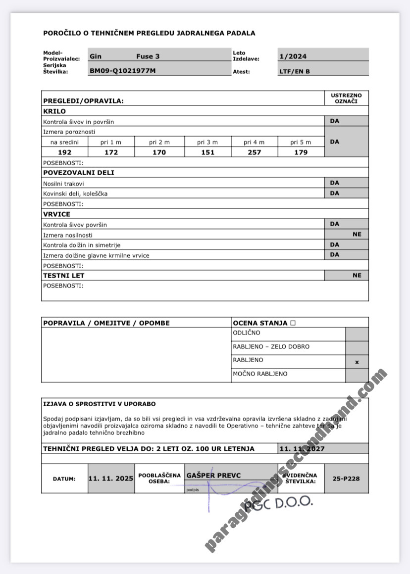 GIN Gliders Fuse 3, 41, 2024, (90-220kg), 123h