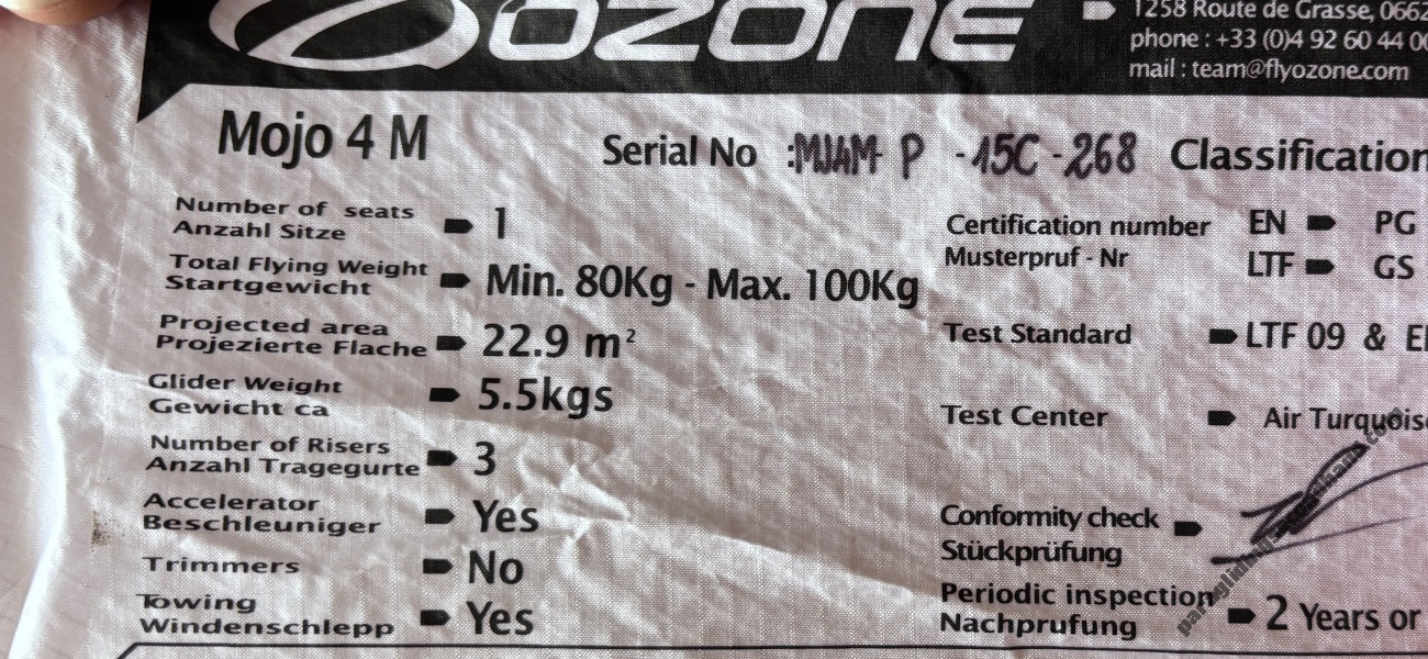 Ozone MOJO 4, M, 2017, (80-100kg), 10h