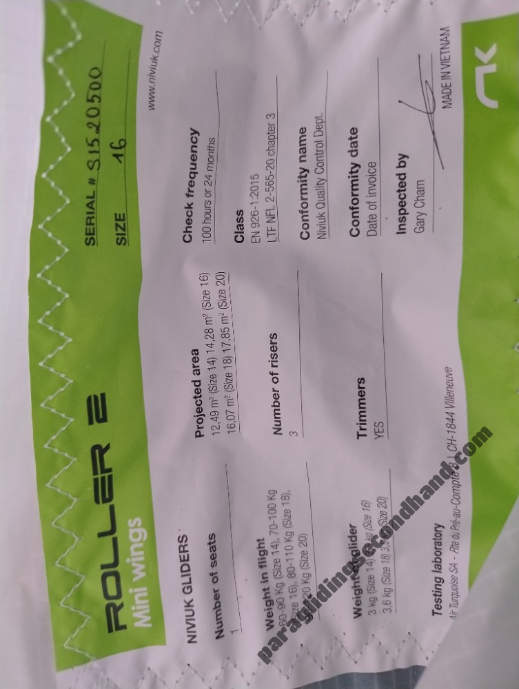 Niviuk Roller2, 16, 2024, (70-100kg), 3h