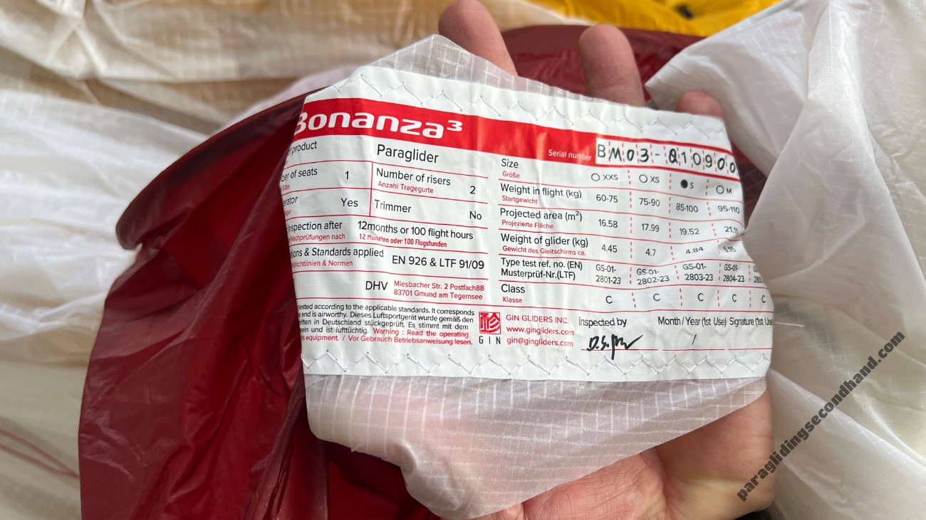 GIN Gliders Bonanza 3, S, 2024, (75-100kg), 70h