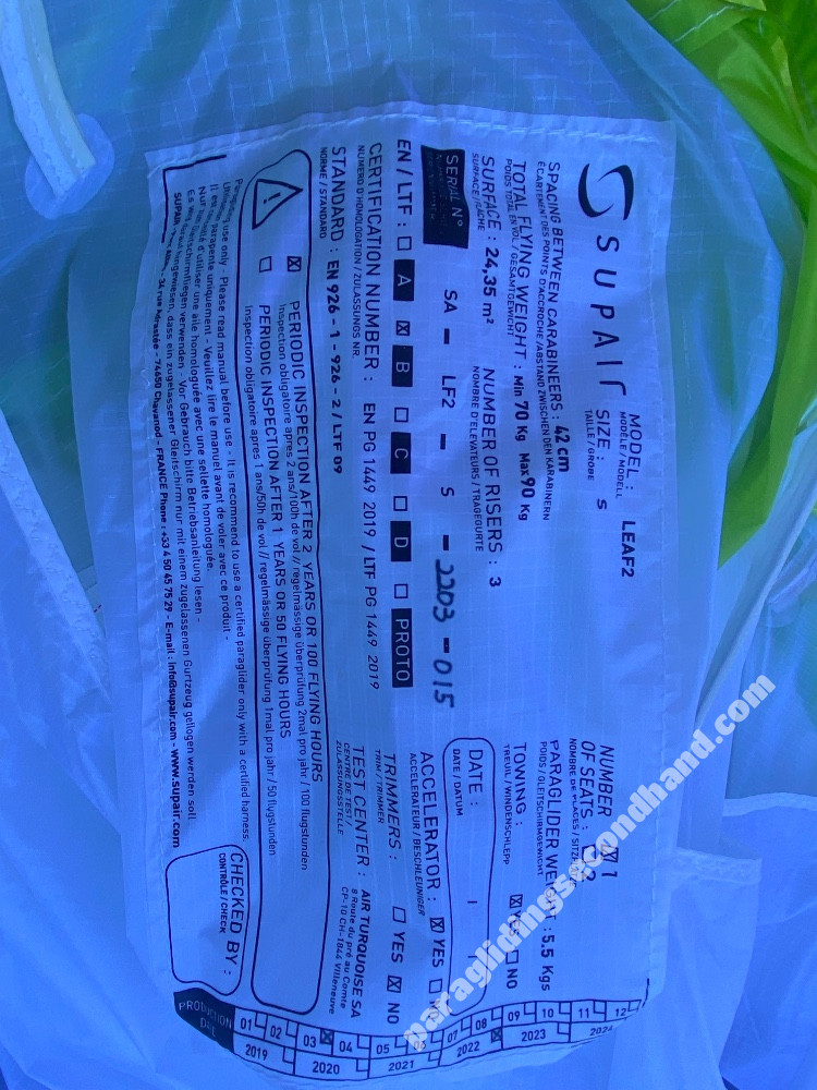 Supair Leaf2, S, 2022, (70-90kg), 1h