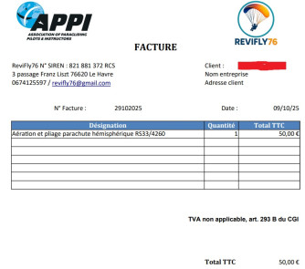 Parachute de secours 110 kg.
