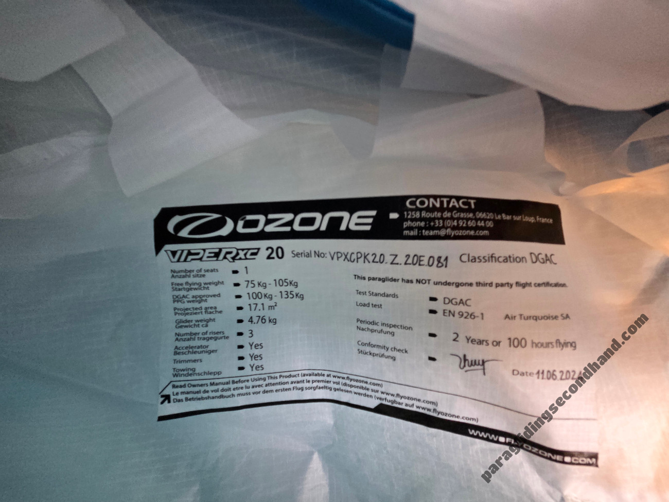 Ozone ViperXC, 20, 2024, (75-135kg), 50h