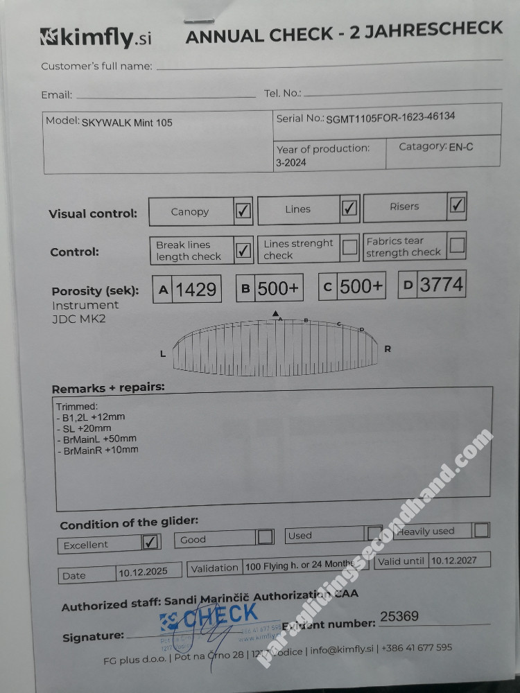 Skywalk Mint, 105, 2024, (85-105kg), 130h