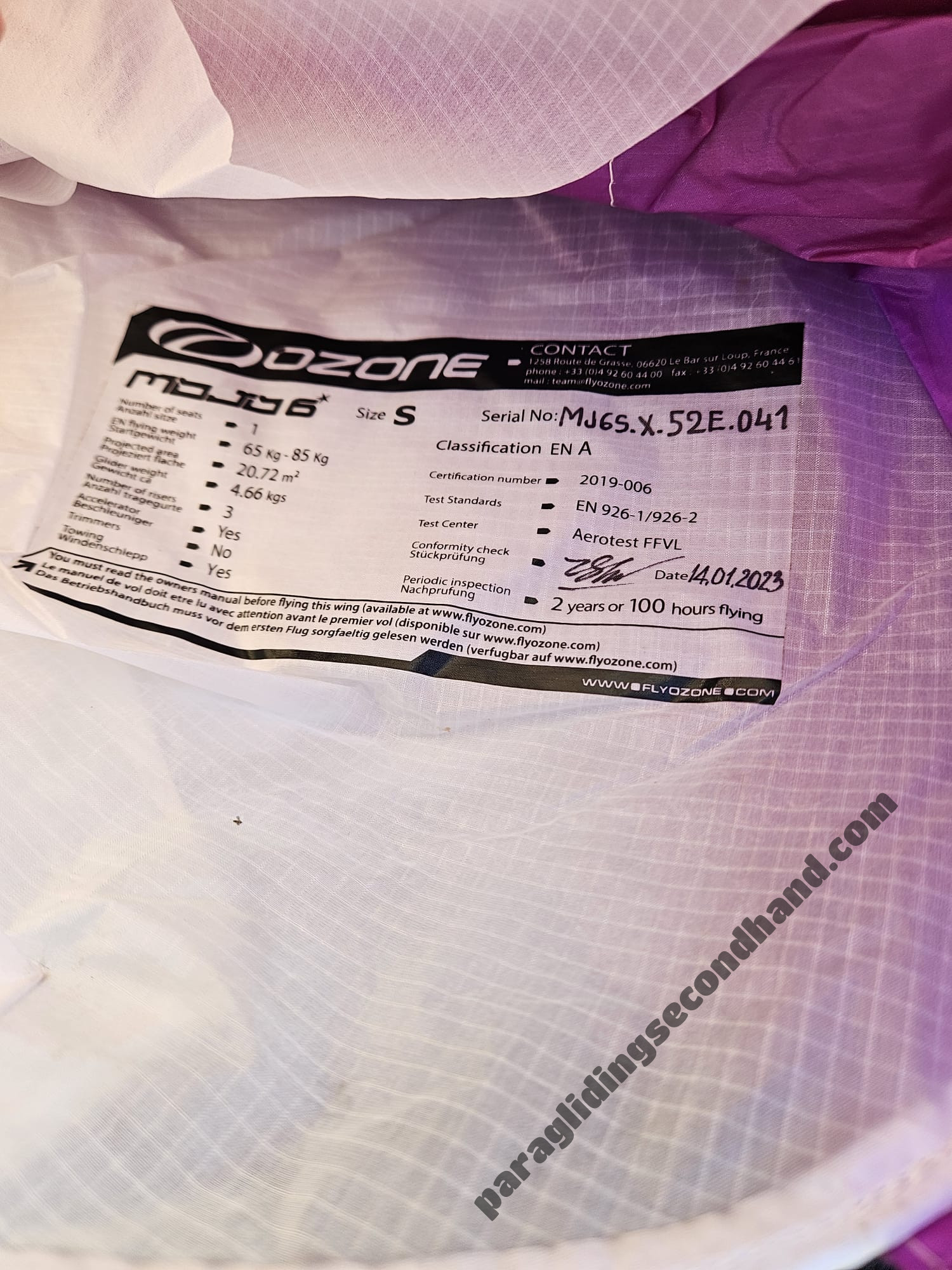 Ozone Mojo 6, S, 2023, (65-85kg), 50h